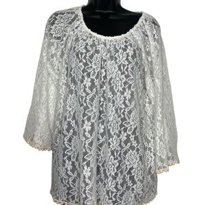 White  sheer Lace  Blouse crochet trim stretchy Size 1X NEW